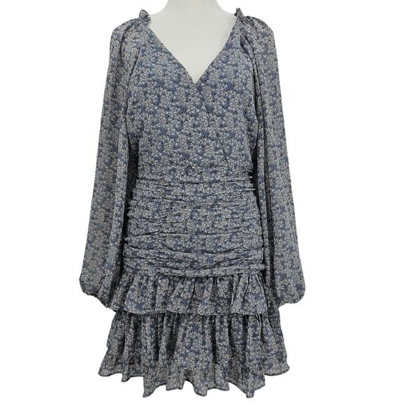 ASTR the Label Womans size M Tiered Ruffle Mini Dress Blue Ditzy Floral NWOT - Picture 1 of 8